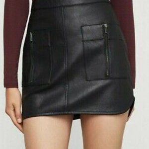 New BCBGMaxAzria Women's Sabina Black Faux Leather Mini Skirt